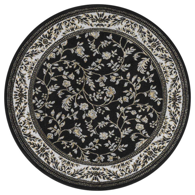 Marco Black Traditional Floral Area Rug – Luxury Living Room, Bedroom & Hallway Carpet – Classic Oriental Pattern Floor Mat
