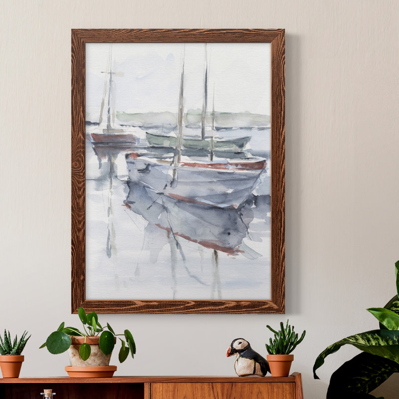 Watercolor Harbor Study I - Peinture sur toile encadrée, H 32 po x l 23 po x P 1 po, Érable