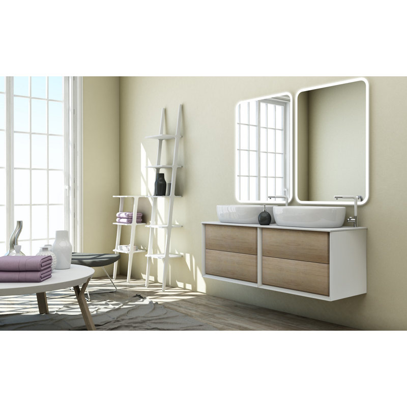 Dessus de meuble-lavabo de salle de bain double 56 po blanc mat avec lavabo Walbrook