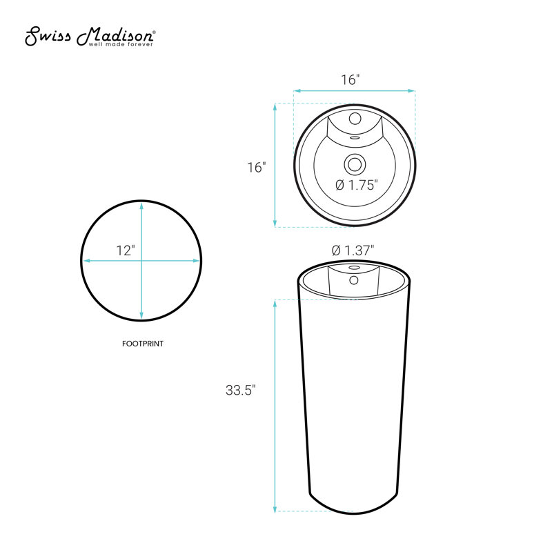 Monaco Circular Basin Pedestal Sink, Matte Gray