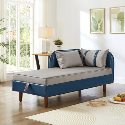 65" Storage Chaise Lounge Sofa Pu And Velvet