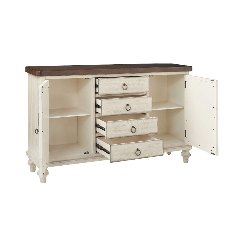 Console 2 portes et 4 tiroirs en blanc antique