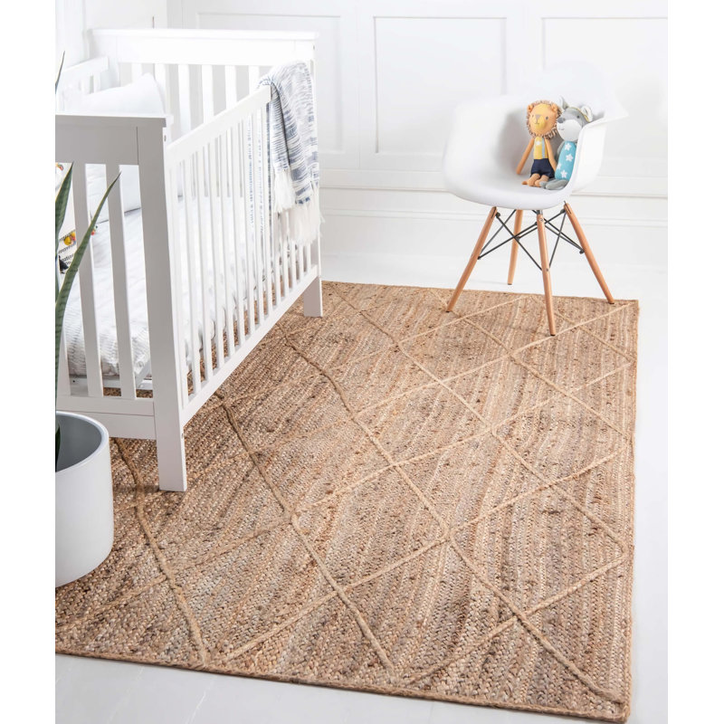 Tapis rectangulaire brun en jute / sisal tissé à la machine Alketa, Rectangle 6 pi 7 po x 9 pi 7 po
