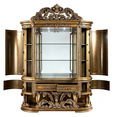 75" Baroque‑Style Hand‑Carved Glass Display Cabinet