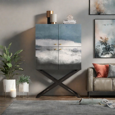 Armoire de rangement en noyer avec poignées en métal