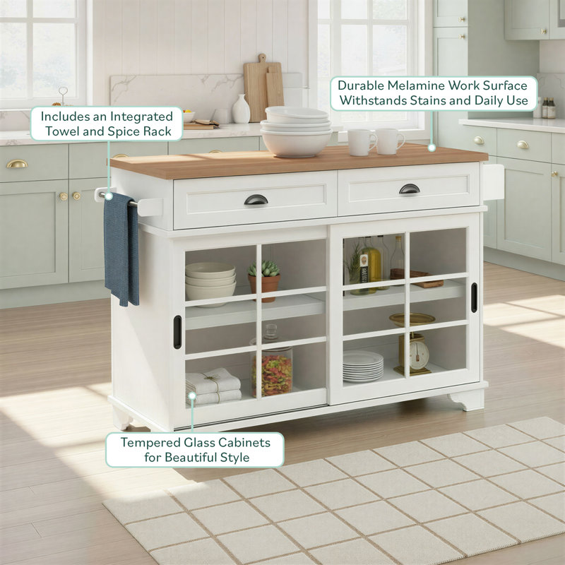 48" White Free-standing Kitchen Island