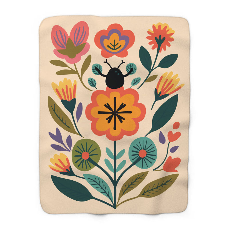 Danse florale technicolor - couverture en sherpa de qualité supérieure 1 pièce - reproduction d'art luxueuse, Grand lit