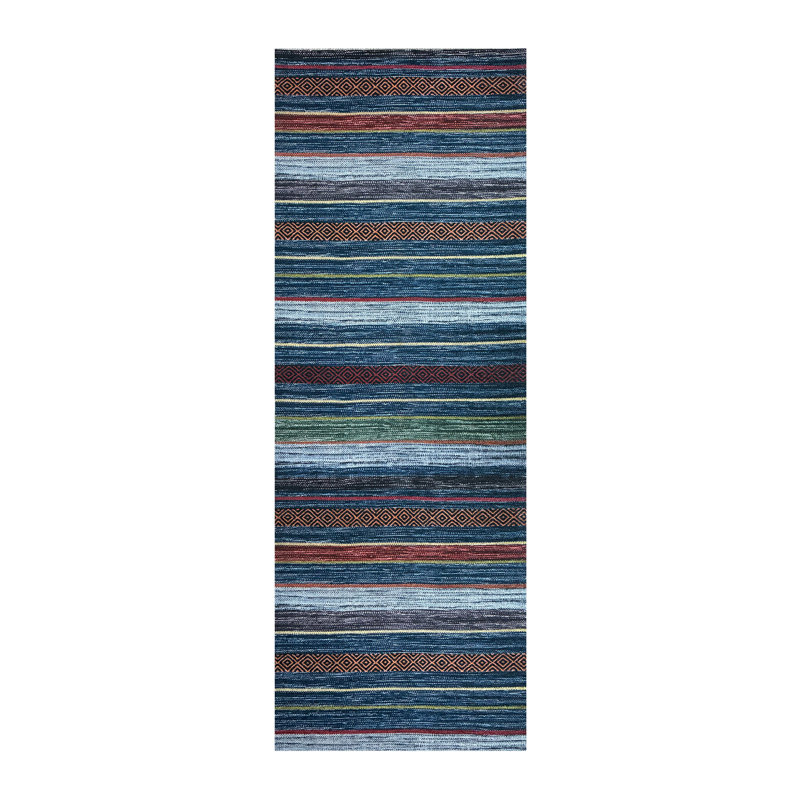 Custom Size Anti Slip Low Profile Machine Printed Bohemian Tribal Stripe Design Rug by Feet, Runner 2'2" x 15'