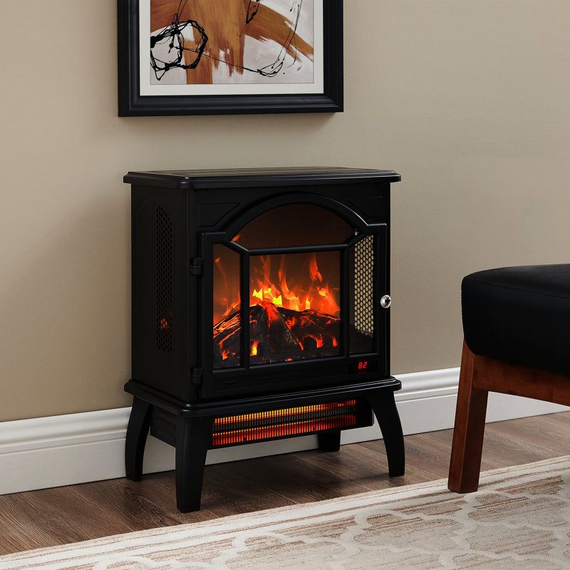 Electric Infrared Quartz Fireplace Stove 18" - 3D Flame, 1500W, 5000 /H, Remote Controlled, Portable, Compact Design 18 Inch 4 Adjustable Brightness, /Ul , Safe Heating