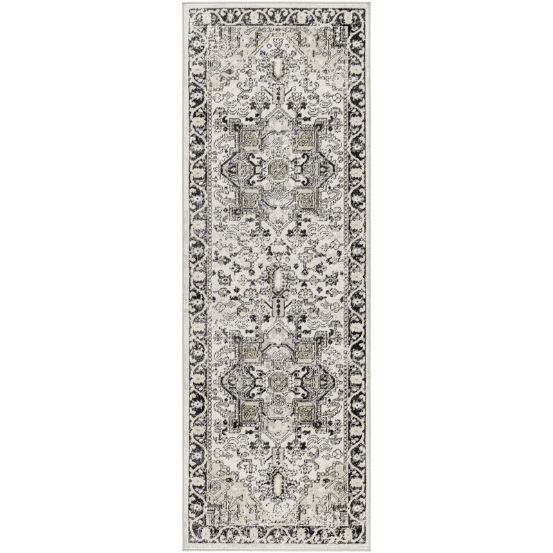 Haughton Machine Washable Oriental Black/Taupe Area Rug, Runner 2'7" x 7'3"