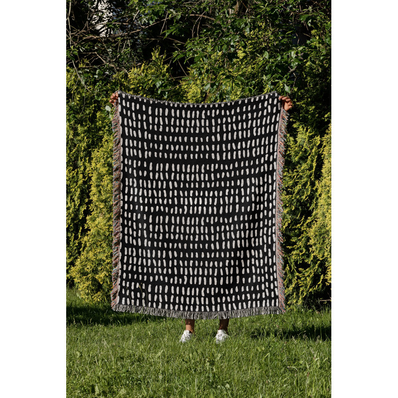 Kola Abstract Print Cotton Throw Blanket, 50x60, Black