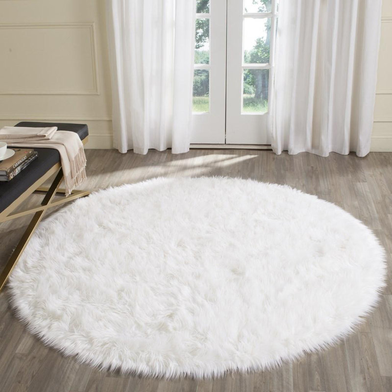Solid Colour Faux Fur Area Rug, Round 183 cm