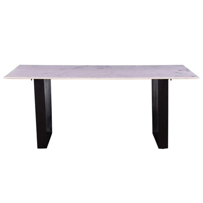 Modern Rectangular Dining Table With Marble Top, Sturdy Metal Base