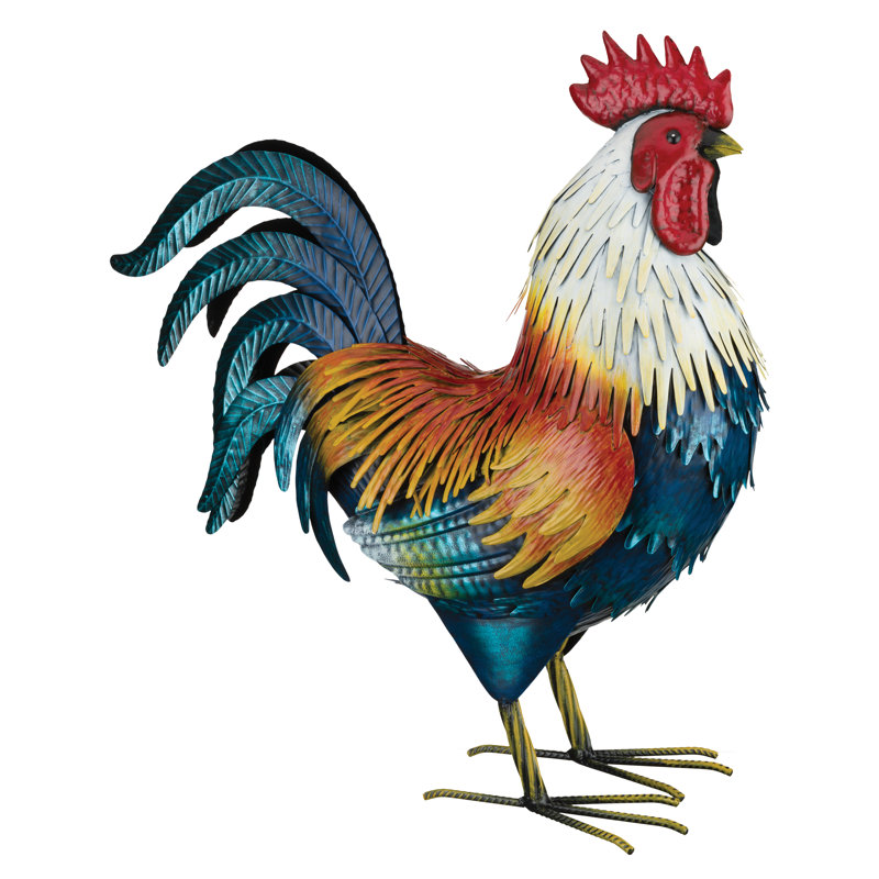 Vibrant Multicolor Metal Golden Duckwing Rooster Decor