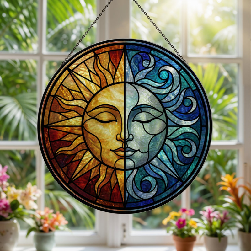 Vitrail 12 "H Sun Moon, 12" H x 12" W