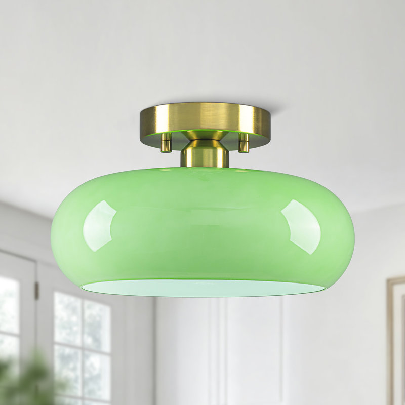 Plafonnier semi-encastré rond 1 lumière Vintage, Vert