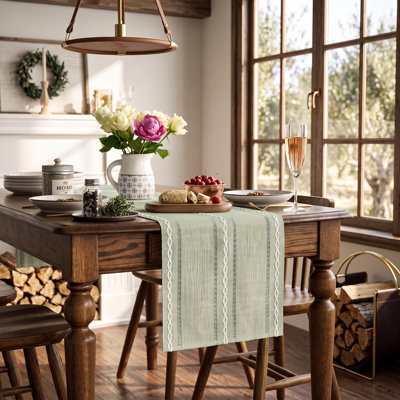 Chemin de table tressé en lin et coton ajouré, style ferme, 33 x 183 cm, ensemble de 2 ou 3, vert, pour la décoration de table à manger, mariage, fêtes et cuisine.