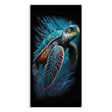 Blue Sea Turtle, Vignette Sea Life Photography, Acrylic Hanging Wall Decor Bay Isle Home Size: 32 W x 16 H