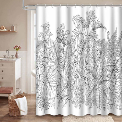 Rideau de douche imperméable monochrome à motif de feuilles avec 12 crochets