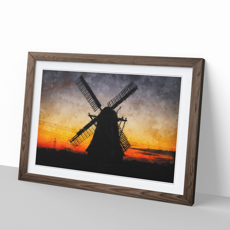 Windmill at Sunset Vol.1 - Picture Frame Painting, 27cm H x 36cm W x 2cm D, Walnut Framed