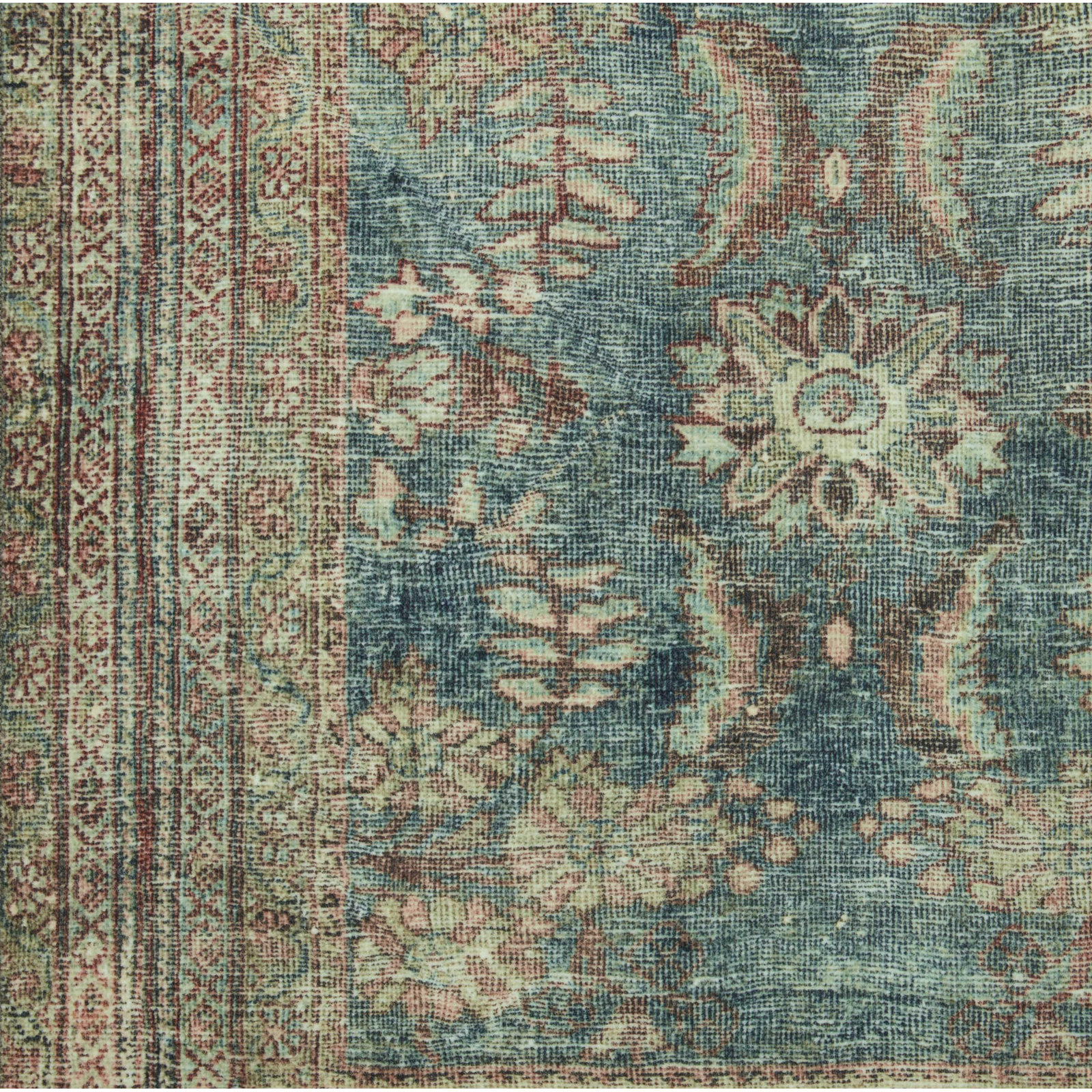 Magnolia Home By Joanna Gaines X Loloi Banks Machine Washable Ocean / Spice Area Rug, Square 1'6"