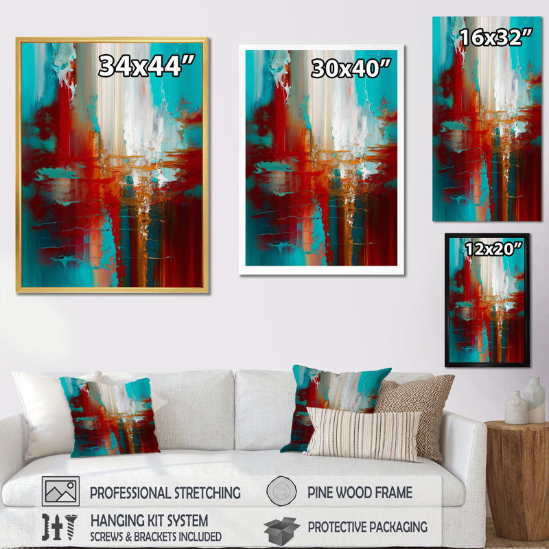 «Rhythmic Abstract Teal Awakening I», reproduction d'art sur toile, H 32 po x l 24 po x P 1 po, Cadre flottant noir