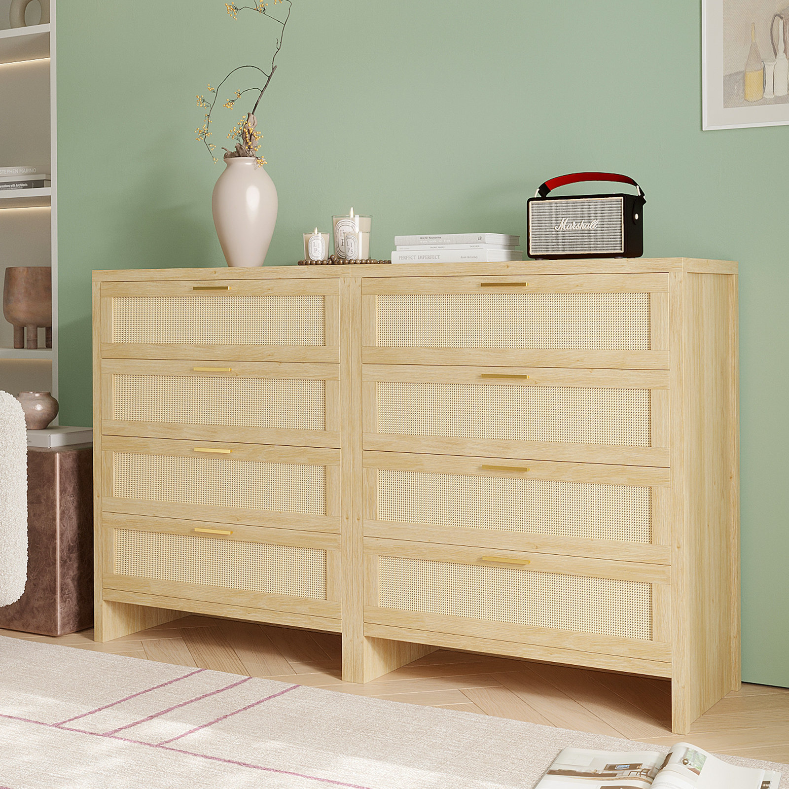Rattan 4-drawer Dresser (set of 2)