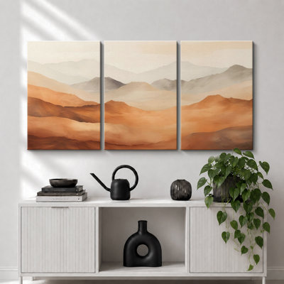 Minimal Landscape Abatract Shapes Med-Century, reproduction d'art encadrée sur toile 3 pièces