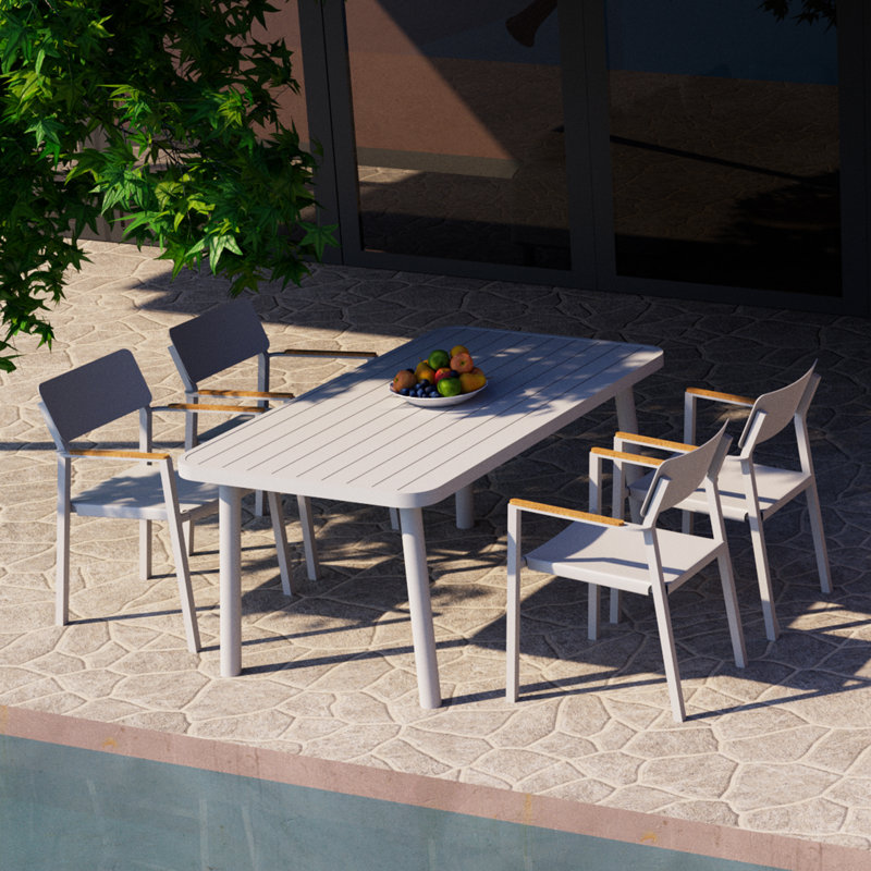 Patio Dining Set for 4 Outdoor Table and Stackable Chairs 5 Pieces Lightweight Outdoor Furniture Set, White