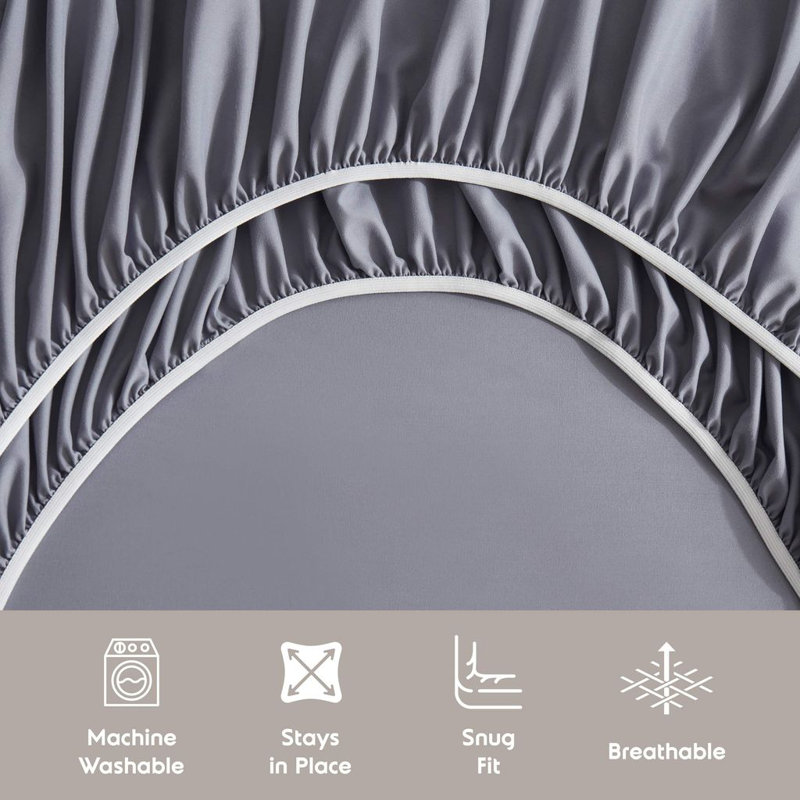 Hotel Collection Soft Breathable Bed Sheet Set with Deep Pocket Fitted Sheet, Gray, RV Short Queen