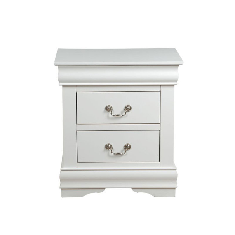 Table de chevet en pin massif avec 2 tiroirs, Blanc