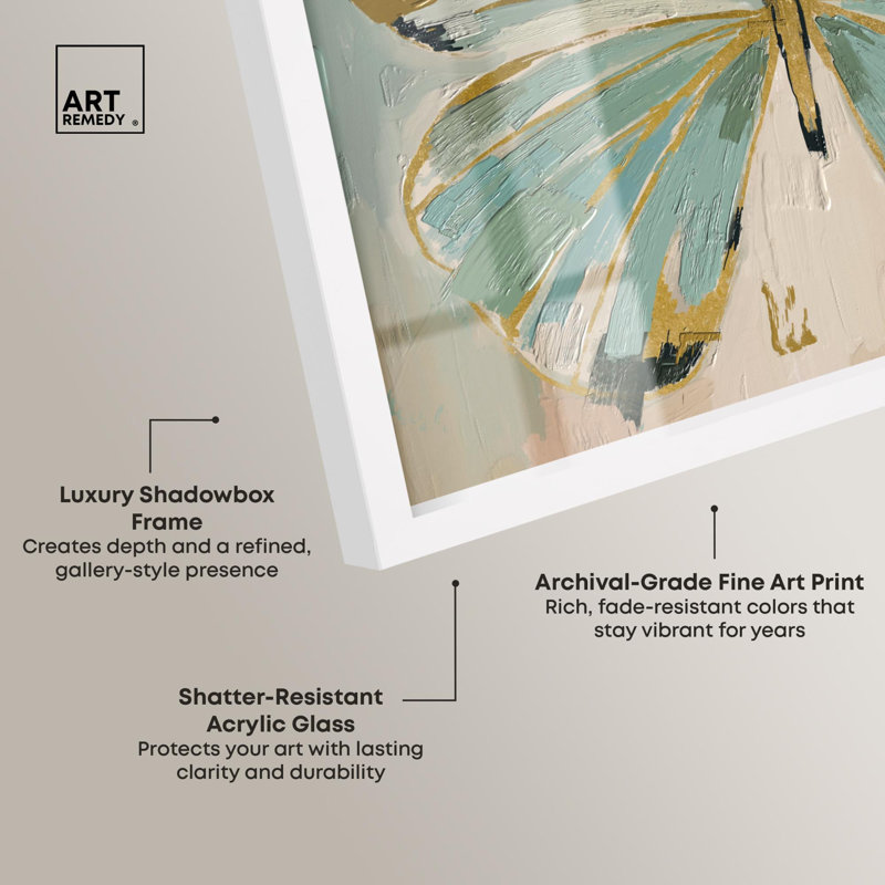 «Teal Wings Botanical Art Shadowbox» par Art Remedy, H 13 po x l 13 po, White