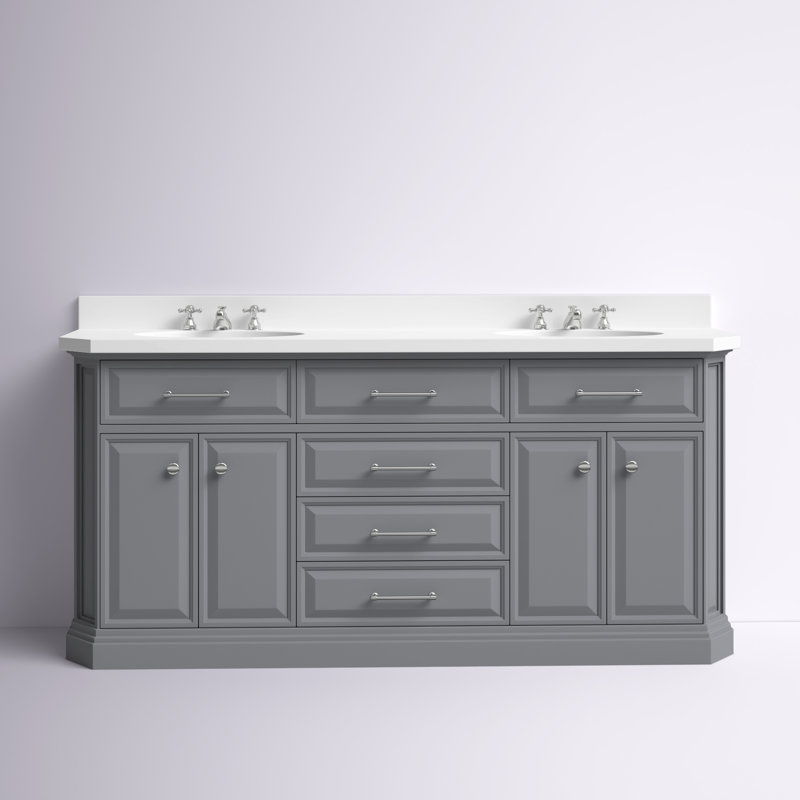 Meuble-lavabo de comptoir en quartz 72 po avec robinet Bruning de Bruning, Chrome, fixé sur le comptoir, Gris cachemire