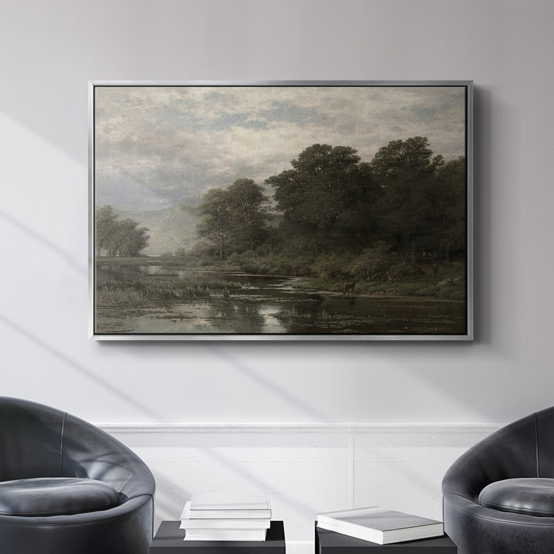 Paysage rétro-CDLxx, Toile avec cadre flottant noir, 25" H x 37" W