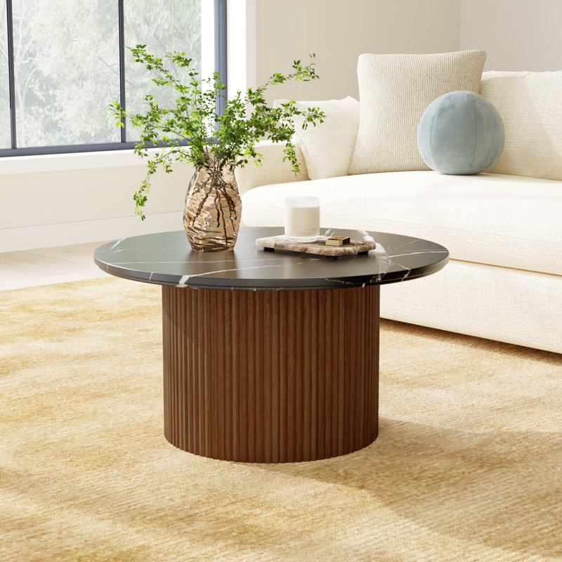 Neale Marble Top Coffee Table, Black Top/Brown Base