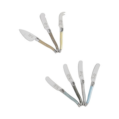 French Home Laguiole Mother Of Pearl Cheese Knife And Spreader Set, 7 Piece.