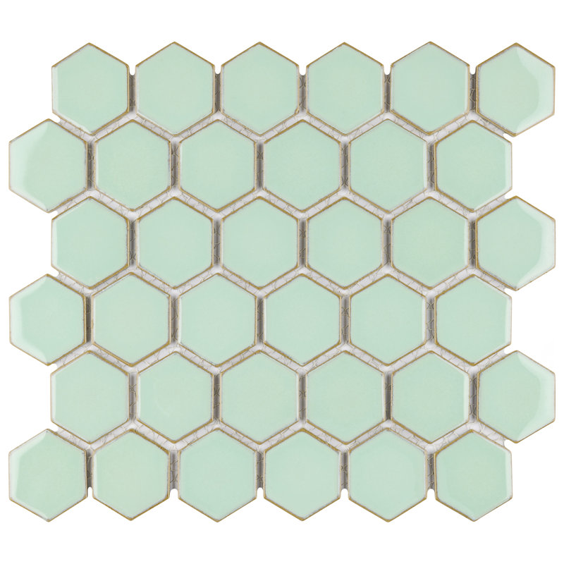 Hudson Due 2" X 2" Hex Porcelain Mosaic Floor and Wall Tile, Light Green