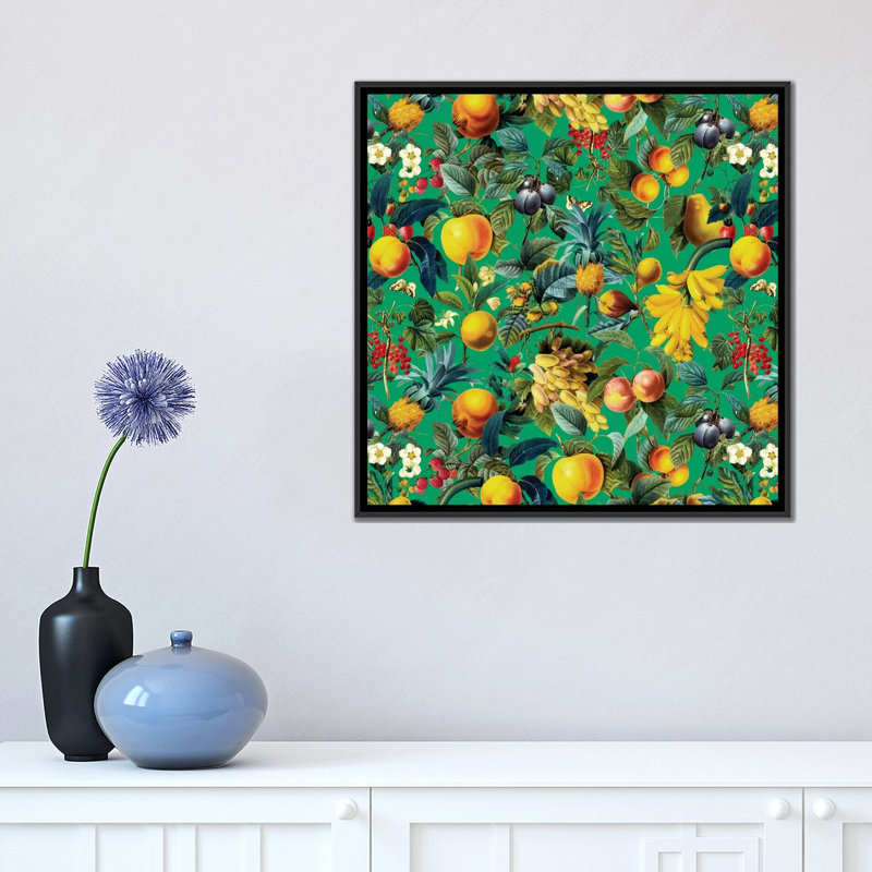 Motif de fruits, impression sur toile tendue, H 18 po x l 18 po x P 1,5 po, Toile avec cadre noir, Blanc