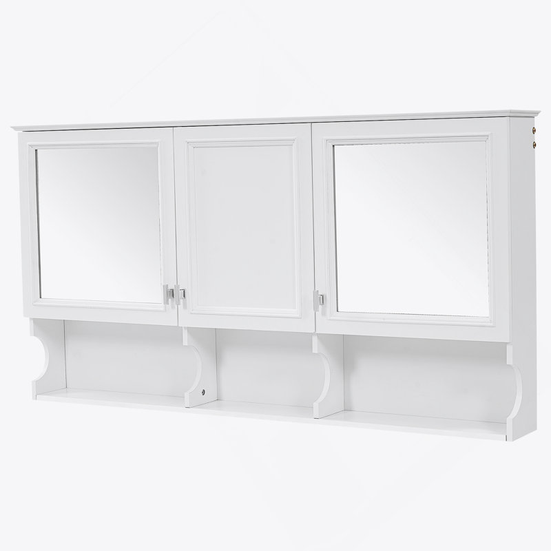 Armoire à pharmacie à miroir avec tablettes ouvertes, rangement mural avec portes et miroir