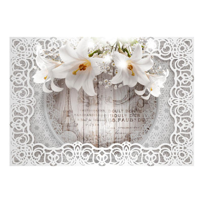 Peel & Stick Floral Wall Mural - Lilies And Wooden Background - Removable Wall Decals