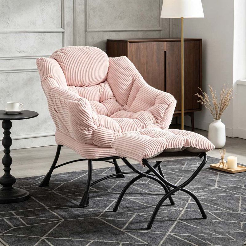 Fauteuil Lazy avec repose-pieds, fauteuil d'appoint moderne avec accoudoirs et poche latérale, Pink