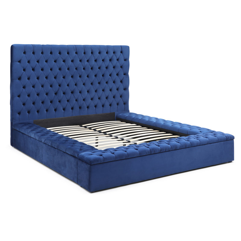 Upholstered Platform Storage Bed, King, Blue