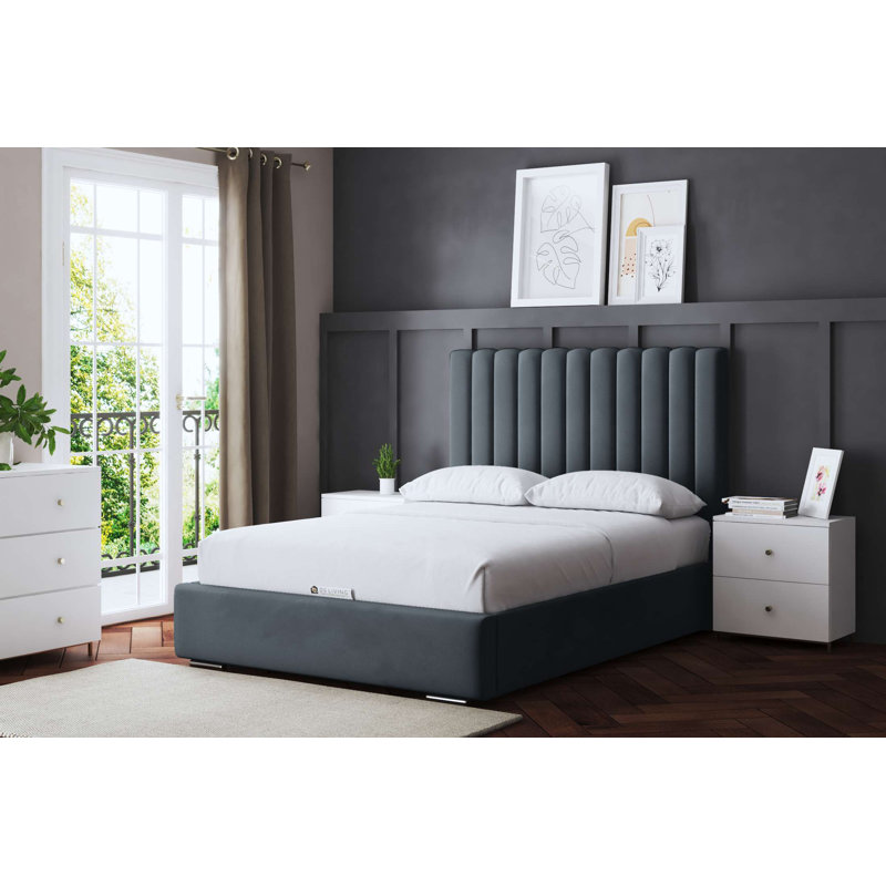  Panel Ottoman Bed with Headboard, Grey, Super King (6')