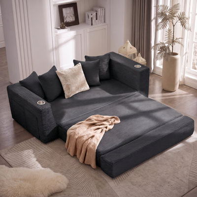 Folding Convertible Sofa Bed Space-Saving No Assembly with Cup Holders & Storage, 38.75"L x 82.25"W x 32.5"H