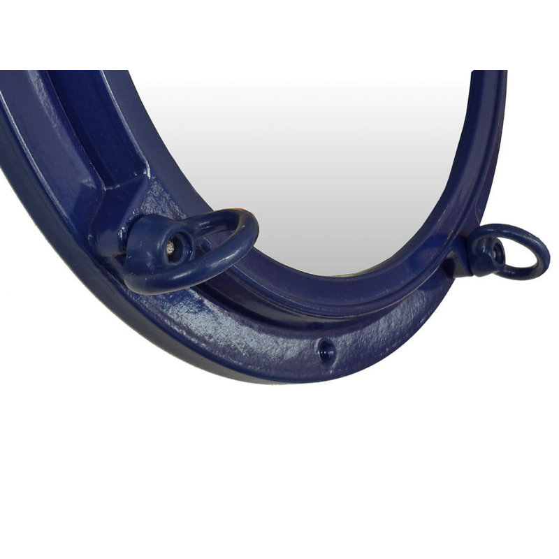 Porthole Wood Wall Mirror, 24" H x 24" W, Navy Blue