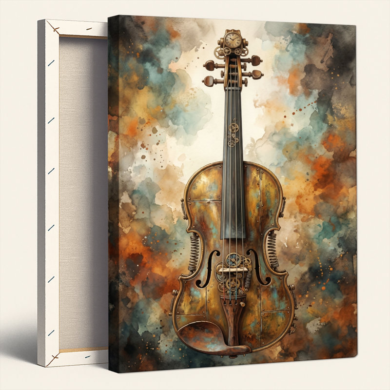 Ensemble de 1 tableau sur toile représentant un violon steampunk, 30"H x 20"W, Wrapped Canvas