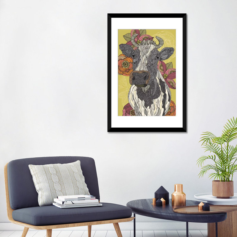 «The Cow», impression sur toile tendue, H 32 po x l 24 po x P 1 po, Papier d'art encadré noir, Blanc