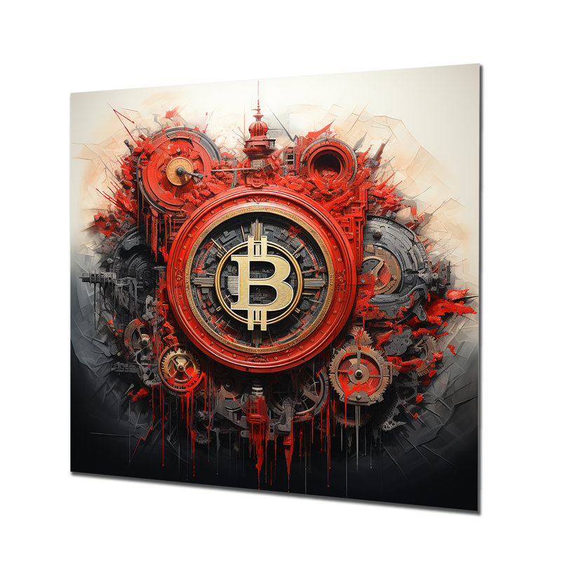 «Red Bitcoin Crypto monnaie III» - art mural en métal à la mode, H 16 po x l 16 po x P 1 po