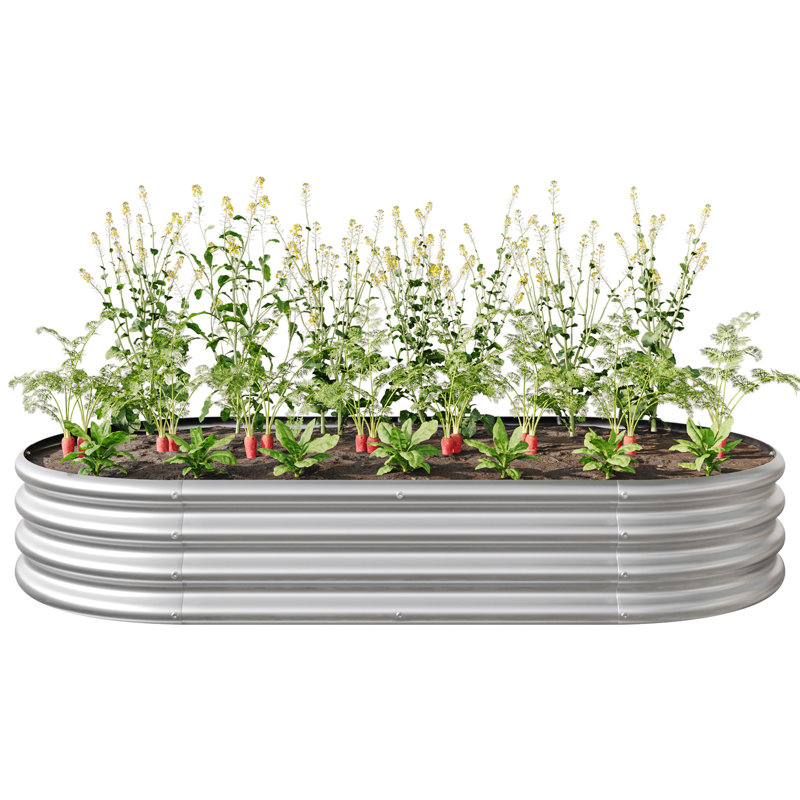 Large Metal Raised Bed, Silver, Oval - Enhance Your Garden Silver For, 11.73" H x 68.93" W x 35.24" D, Silver