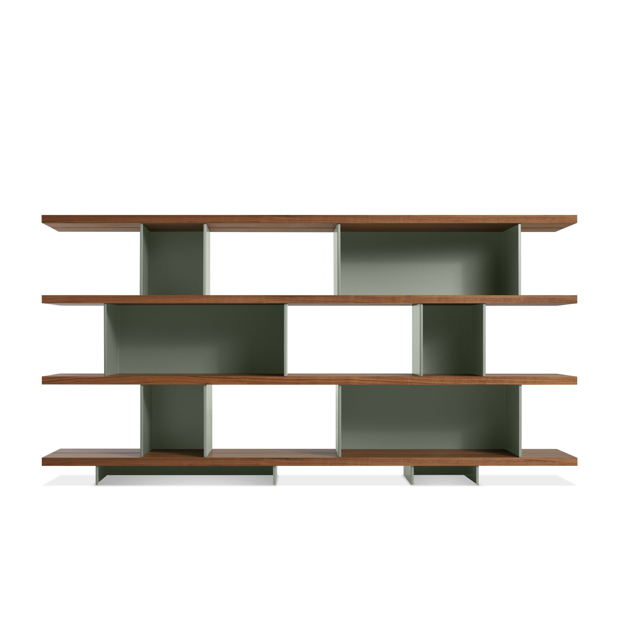 Happy Day Wide Bookcase, Walnut/Gray Green, (4 Shelves) 41" H x 81" W x 14" D